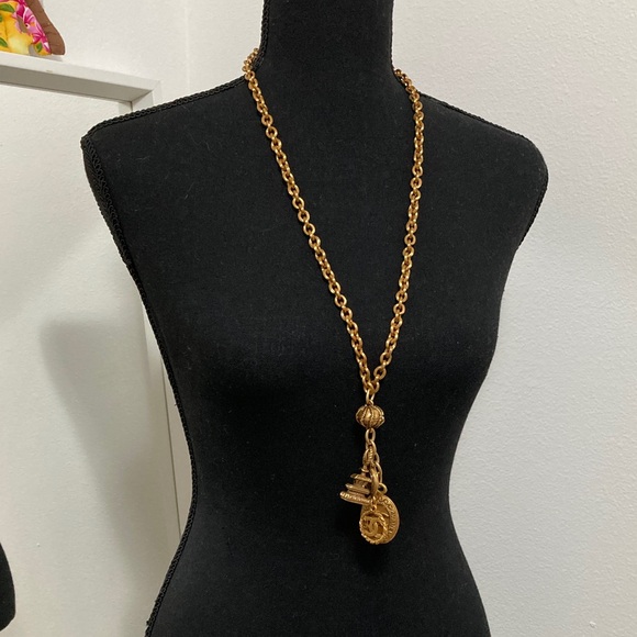 CHANEL Jewelry - CHANEL Gold-Tone Long Chain Necklace with Pendant Charms